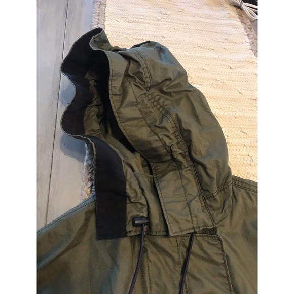 J Crew Olive Green Black Coated Military Utility Cinch Jacket Sz XXS Oversized - Picture 4 of 15